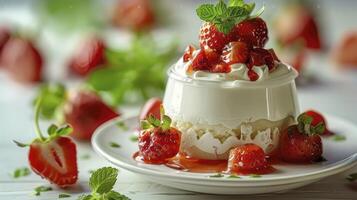 The Elegant Simplicity of a Dessert Adorned with Strawberries and Whipped Cream photo