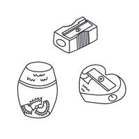 Cute doodle set of pencil sharpeners with blade for drawing, studying, working. Back to school stationery for shaving and sharpening pencils. clipart of school supply with hand drawn outline vector