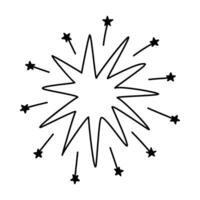 Cute hand drawn exploding star with twinkles clipart with doodle outline. Sparkling magical star dust, comet shower. Astrology, astronomy, Christmas element. Simple universe shine, light, stardust. vector