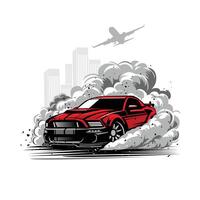 red car drift on city building vector