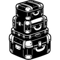Stack of expensive leather suitcases. Preparing to fly on vacation in monochrome. Simple minimalistic in black ink drawing on white background vector