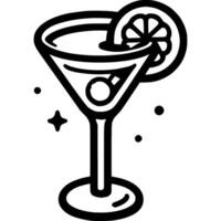 Martini glass garnished with lemon ring in monochrome. Beach bar drink. Simple minimalistic in black and white drawing on white background vector