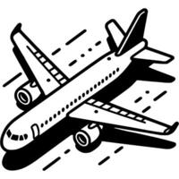 Passenger aircraft dispersing in runway in monochrome. Flight departure. Simple minimalistic in black ink drawing on white background vector