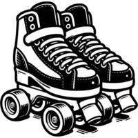 Pair of roller skates in monochrome. Shoes on wheels for learning to roller skate. Simple minimalistic in black ink drawing on white background vector