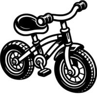 Children two wheeled bicycle in monochrome. First vehicle for child. Simple minimalistic in black ink drawing on white background vector