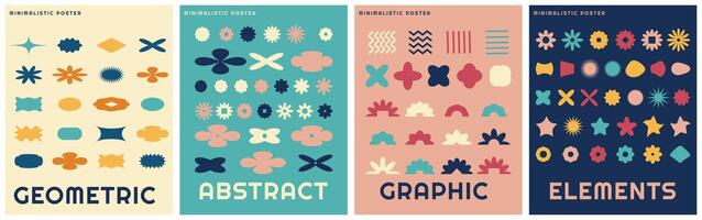 Brutalist minimalistic poster set with abstract geometrical shapes various form. Trendy Y2K retro design banner. illustration. vector