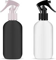 Plastic Spray Bottle Set. Plastic Pistol Trigger Moisturizer Mockup. Cosmetic Plastic Packaging with Dropper for Hair Oil, Essence, Treatnment. Jar for Aromatic Moisture. vector