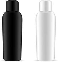 Shampoo Bottles Set. Black and White Cosmetic Pack. Realistic Mockup Packaging Collection for Hand Moisturizer, Liquid Soap or Gel. 3d Blank Illustration. vector