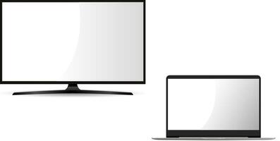 Black full hd tv set monitor with flat wide screen. Electronic led display device for web presentation. HQ illustration for advertising. vector