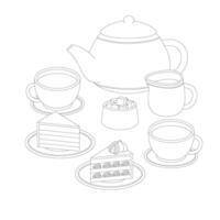tea party time outline vector