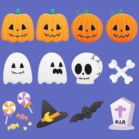 set of cute halloween elements vector