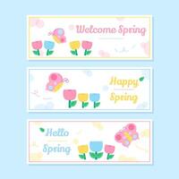 hello spring flower banner set vector