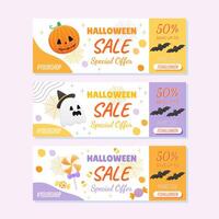 cute halloween sale banner set vector