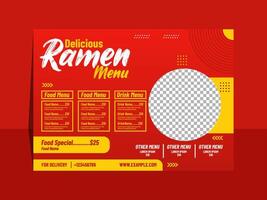 Delicious ramen Landscape menu template design vector