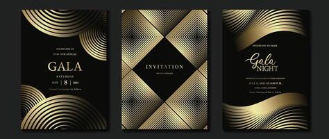 lujo invitación tarjeta antecedentes . dorado elegante geométrico forma, oro líneas degradado en oscuro antecedentes. prima diseño ilustración para gala tarjeta, grandioso apertura, fiesta invitación, boda. vector