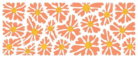 Abstract botanical art background . Natural hand drawn pattern design with orange flowers. Simple contemporary style illustrated Design for fabric, print, cover, banner, wallpaper. vector