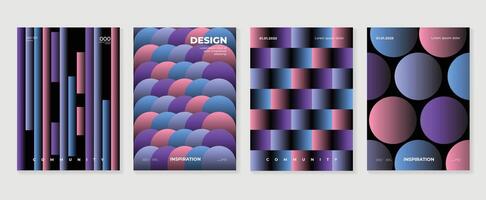 Abstract gradient poster background set. Minimalist style cover template with vibrant perspective 3d geometric prism shapes collection. Ideal design for social media, cover, banner, flyer. vector