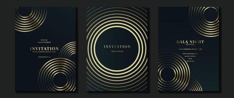 Luxury invitation card background . Golden elegant geometric shape, gold lines gradient on dark blue background. Premium design illustration for gala, grand opening, party invitation, wedding. vector