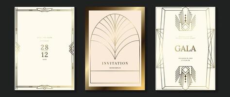 lujo invitación tarjeta antecedentes . dorado elegante geométrico forma, oro líneas degradado en ligero antecedentes. prima diseño ilustración para gala, grandioso apertura, fiesta invitación, boda. vector