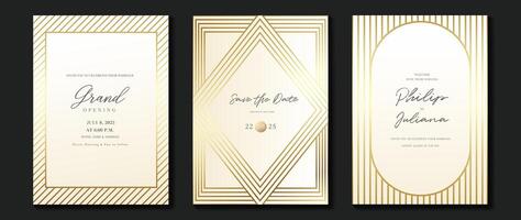 Luxury invitation card background . Golden elegant geometric shape, gold lines gradient on light background. Premium design illustration for gala, grand opening, party invitation, wedding. vector