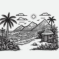 sketch design for an illustration of an exotic beach scene vector