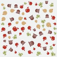 food icons in design patterns, with various colors and shapes vector