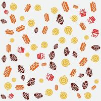 food icons in design patterns, with various colors and shapes vector