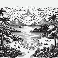 sketch design for an illustration of an exotic beach scene vector