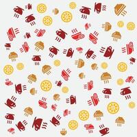 food icons in design patterns, with various colors and shapes vector