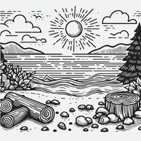sketch design for an illustration of an exotic beach scene vector