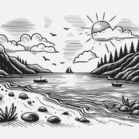 sketch design for an illustration of an exotic beach scene vector