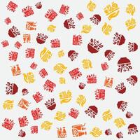 food icons in design patterns, with various colors and shapes vector