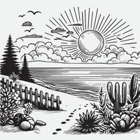 sketch design for an illustration of an exotic beach scene vector