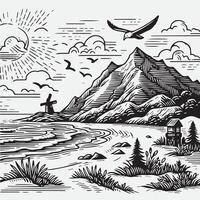 sketch design for an illustration of an exotic beach scene vector