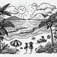 sketch design for an illustration of an exotic beach scene vector