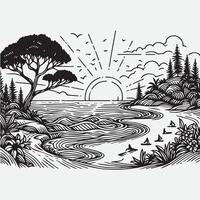 sketch design for an illustration of an exotic beach scene vector