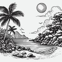 sketch design for an illustration of an exotic beach scene vector