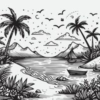 bosquejo diseño para un ilustración de un exótico playa escena vector