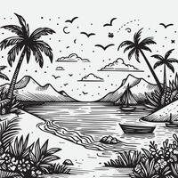 sketch design for an illustration of an exotic beach scene vector
