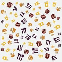 food icons in design patterns, with various colors and shapes vector