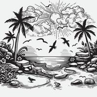 sketch design for an illustration of an exotic beach scene vector