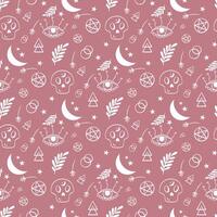 Hand drawn boho magical seamless pattern. Flat illustration on color background. For celestial print, fabric, wallpaper, textile, magical decor. vector