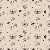 Hand drawn boho magical seamless pattern. Flat illustration. Magic witchcraft third eye with moon phases on color background. For celestial print, fabric, wallpaper, textile, magical decor. vector