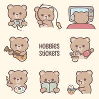 Cute bear hobbies activity sticker vector