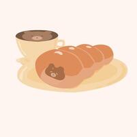 Cute bear coffee and bread illustration vector