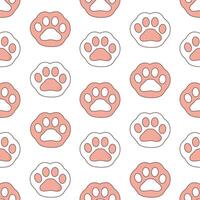 Seamless pattern with white and pink paw cat vector