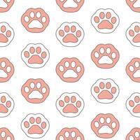Seamless pattern with white and pink paw cat vector