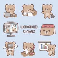 Workaholic cute bear sticker journal vector