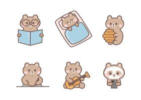 Cute bear daily activity sticker vector