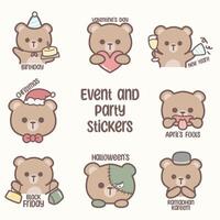 Event and party cute bear sticker journal vector